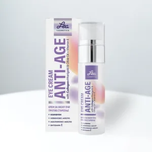 Lea Anti-Age крем за околу очи со колаген, невеново масло, маслиново масло и витамин Е.