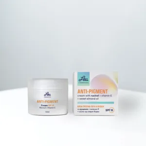 Lea Anti-Pigment дневен крем со руцинол, витамин Е, масло од сладок бадем и SPF 15.