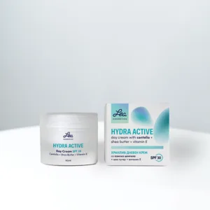 Lea Hydra Active дневен крем со азиска центела, шеа путер, витамин Е и SPF 30.